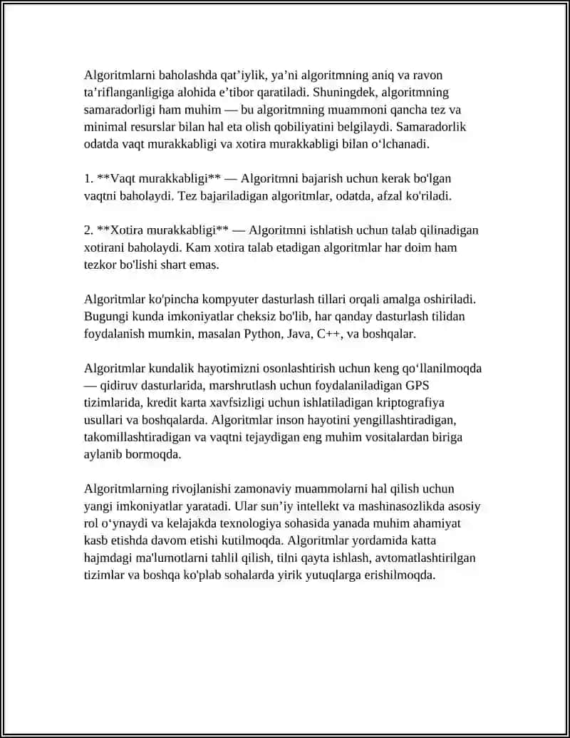 ALGORITMLASH USULLARI. TIBBIY-BIOLOGIK MASALALARNI YECHISH ALGORITMINI YARATISH 4