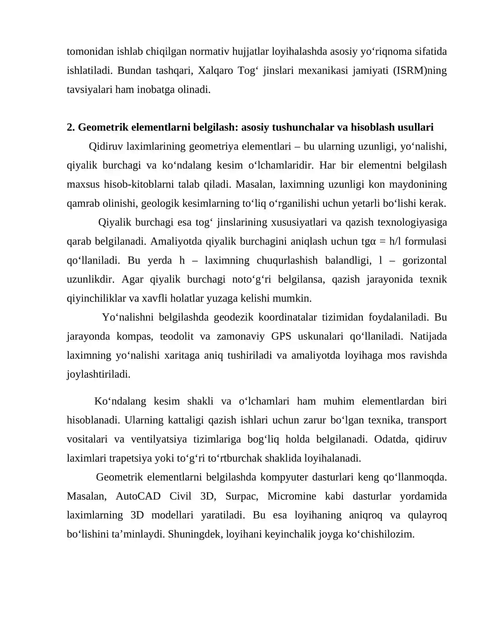 Geologik qidiruv laximlari loyihasining geometrrik elementlarini joy (tabiy sharoit)ga ko'chirish 4