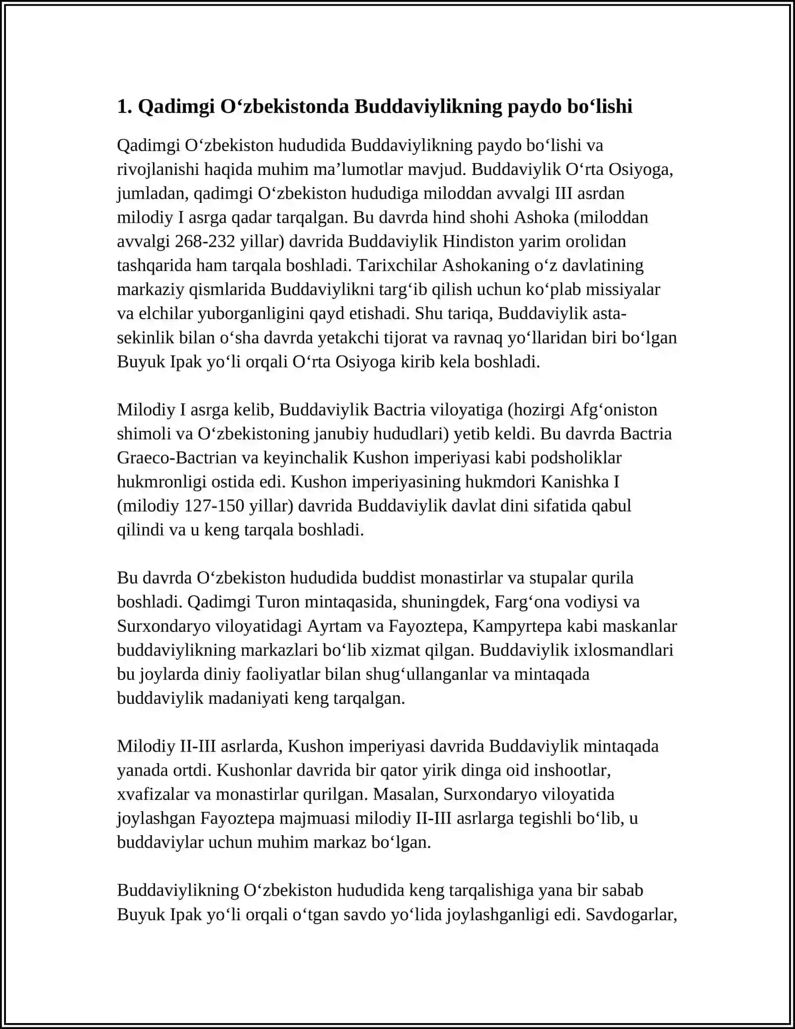 ÓZBEKISTONDA BUDDAVIYLIK DININING TARIXIY ILDIZLARI (QARATEPA, FAYOZTEPA,DALVARZINTEPA) VA HOZIRGI ZAMON 4