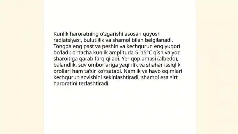 Ob - havo elementlari, yog‘inlar, temperatura, shamollar va ulardagi tabiiy o‘zgarishlarni anglash 4