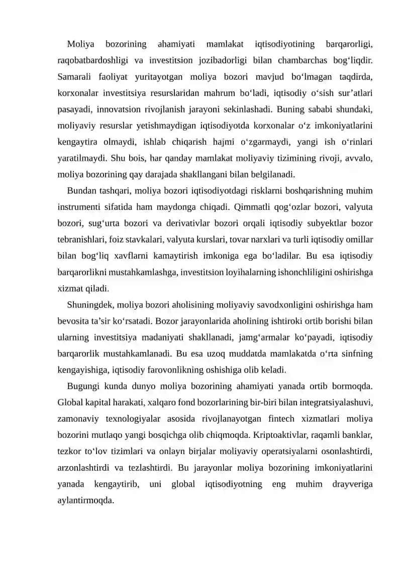 MOLIYA BOZORI VA UNI TUZILISHI XAMDA MOLIYA BOZORINING FUNKSIYALARI 4