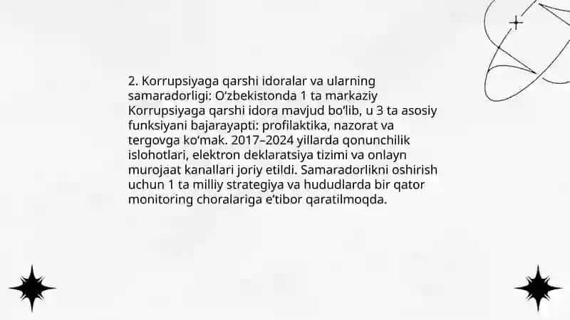 Oʻzbekistonda korrupsiyaga qarshi kurashishda 4