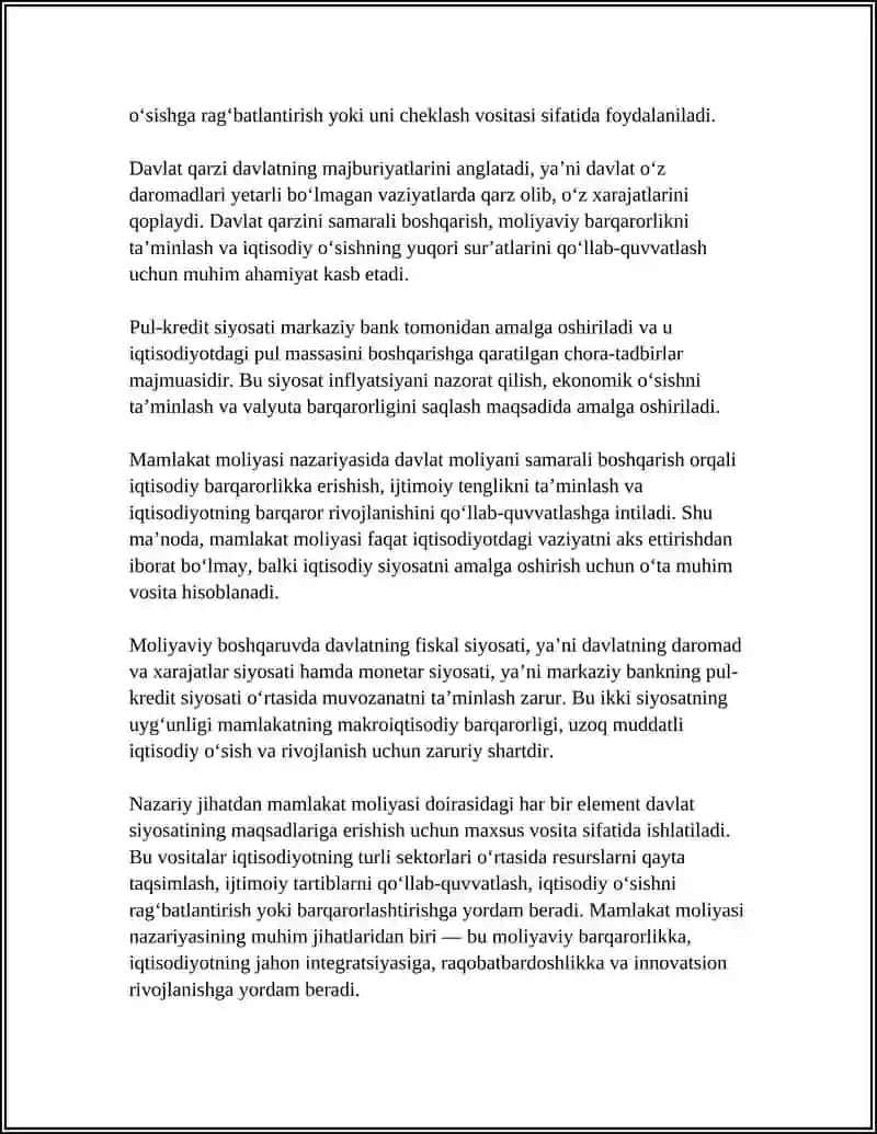 MAMLAKAT MOLIYASI HAQIDAGI NAZARIYALAR 4