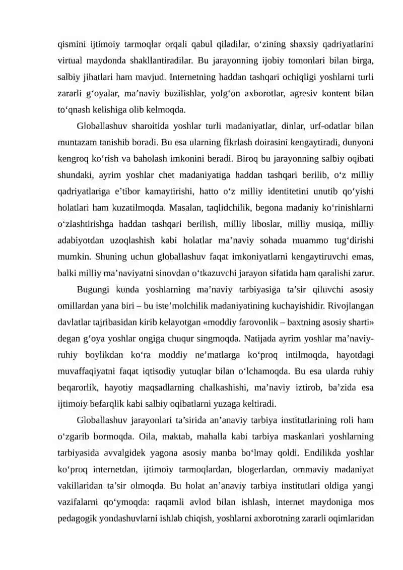GLOBAL IJTIMOIY- MADANIY O‘ZGARISHLAR KONKETSIDA YOSHLAR MA’NAVIYATI 4