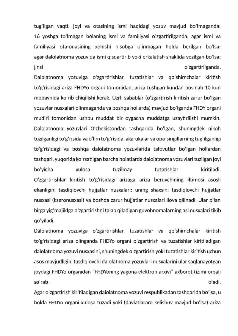 DALOLATNOMA YOZUVLARIGA O'ZGARTIRISH, TUZATISH VA QO'SHIMCHALARKIRITISH 4