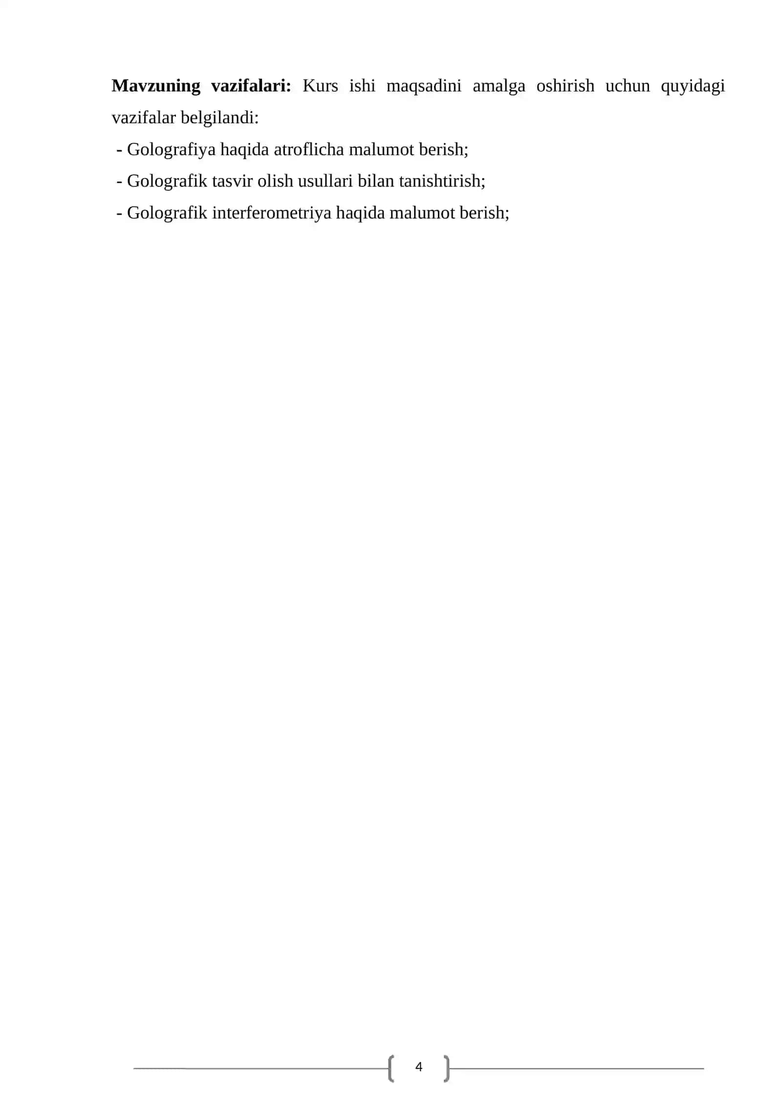 Golografiya va uni olish usullari mavzusida tayyor kurs ishi 4