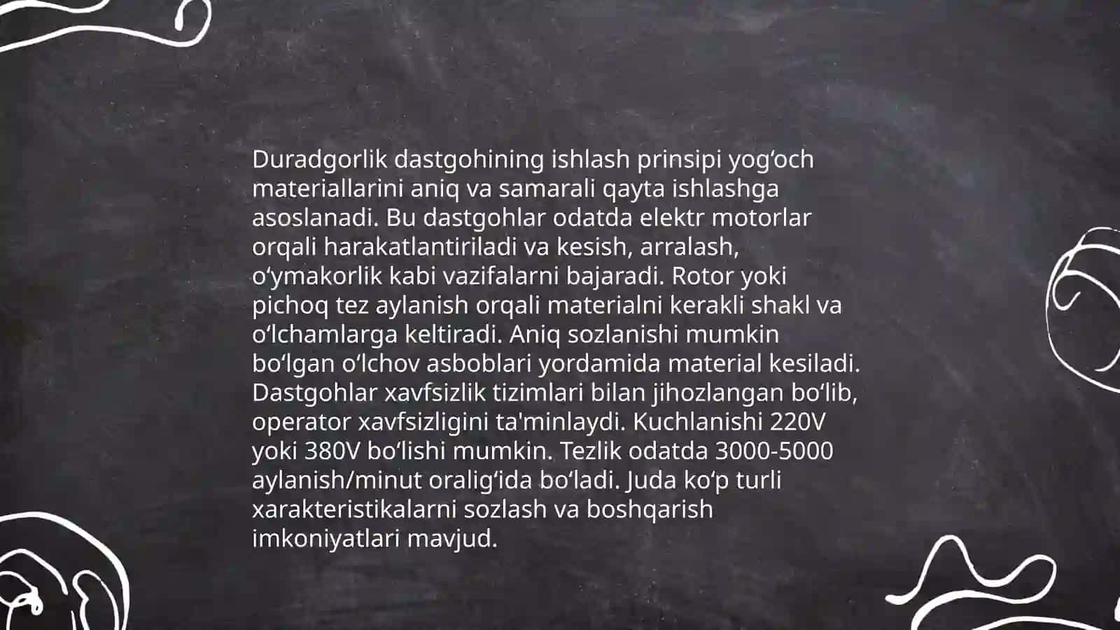 Duradgorlik dastgohining tuzilishi va undan foydalanish qoidalari mavzusini oqitish metodikasi 4