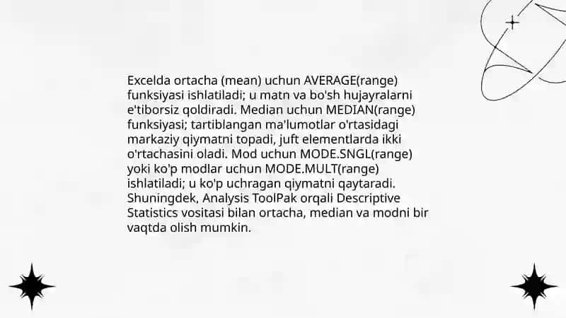 Exellda malumotni statistik qayta ishlash 4