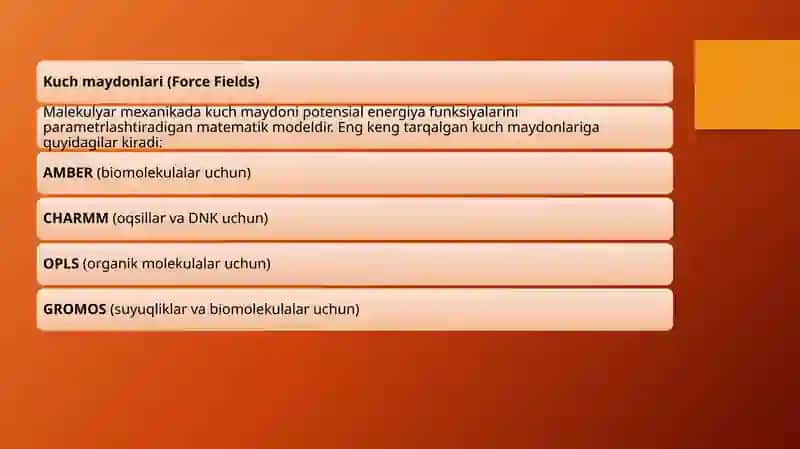 Malekulyar mexanik usullarining aniqligini oshirish yo‘llarini o‘rganish 4