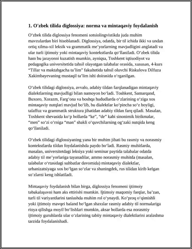 Sotisolingvistika faniga doir mustaqil ta'lim ishi 4