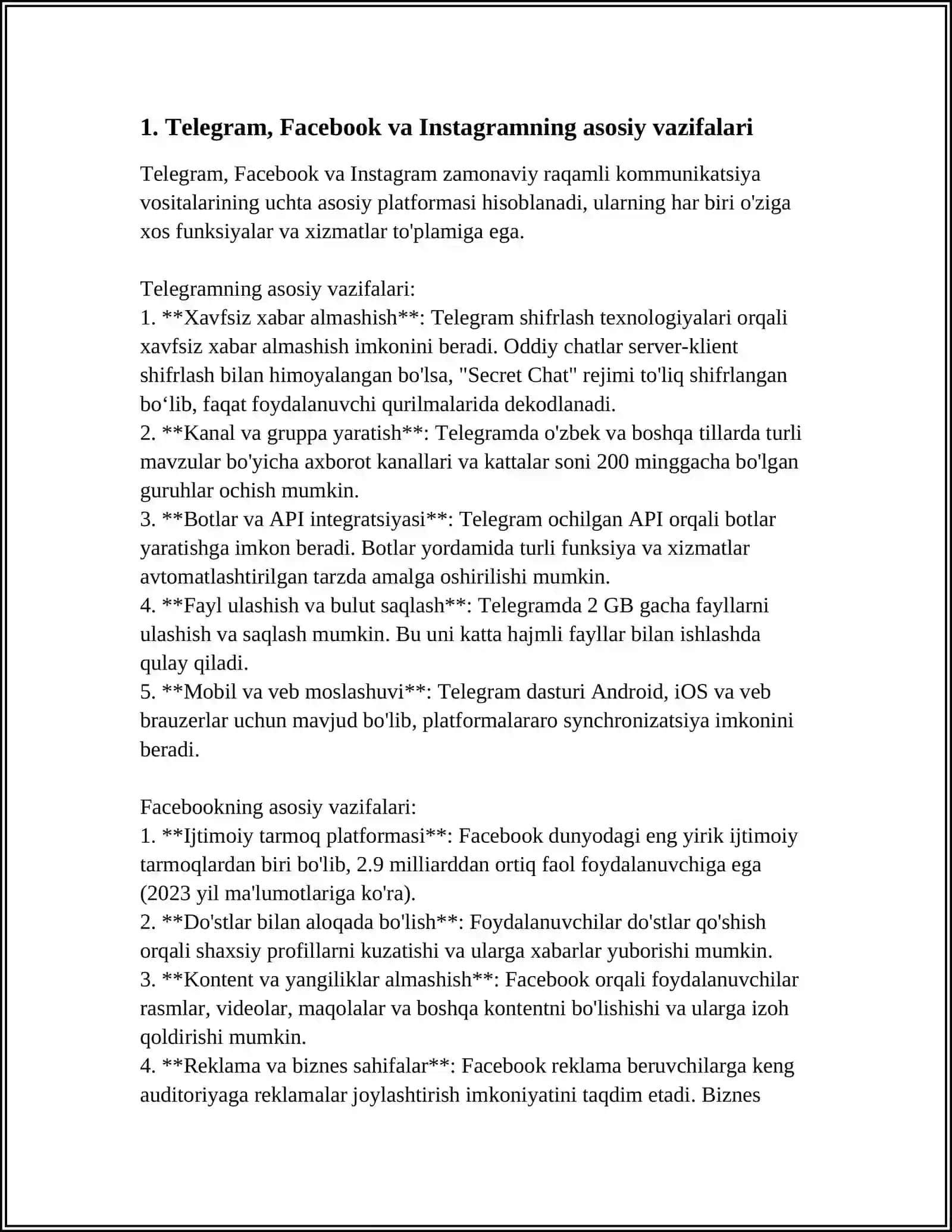 TELEGRAM, FASEBOOK, INSTAGRAMLARNI TUSHUNCHALARI VA QIYOSIY TAHLILI 4