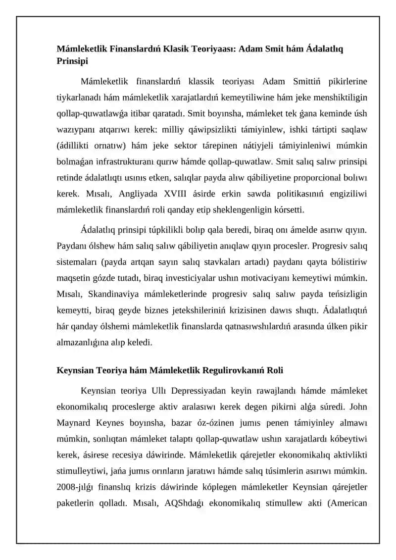 Mámleketlik finanslar teoriyaları hám tiykarǵı túsinikler 4