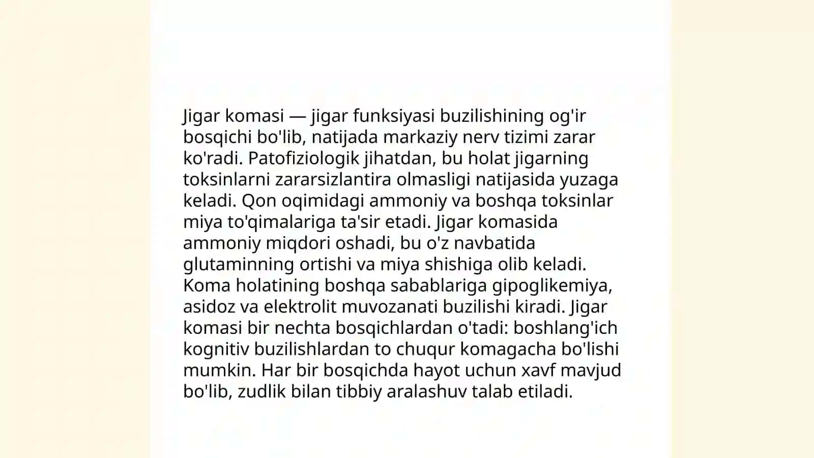 Jigar-hujayra yetishmovchiligi va jigar komasi vujudga kelishining biokimyoviy mexanizimlari va tashxisi 4