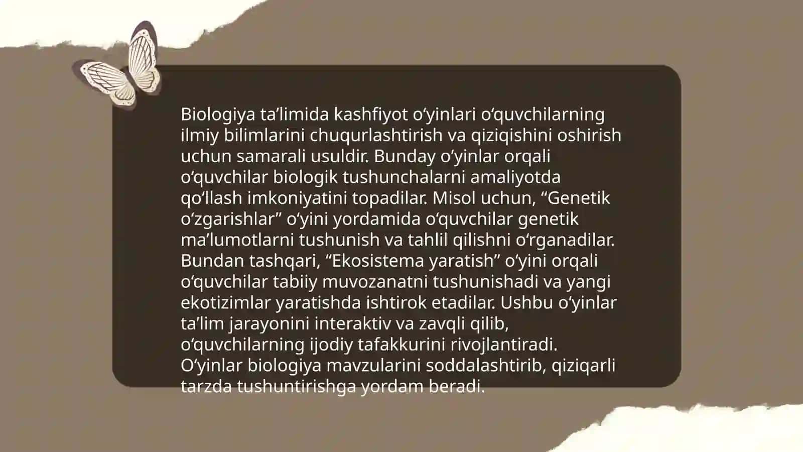 Noanʼanaviy dars shakllarini biologiya oʻqitishda qoʻllash 4
