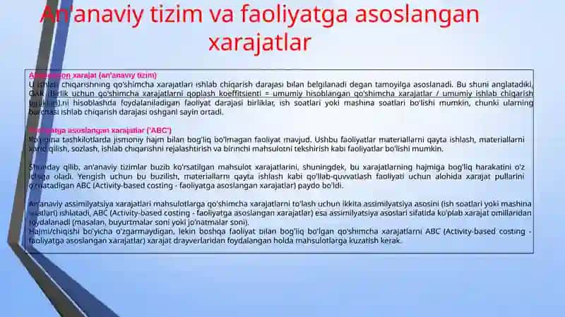 ABC(Activity-based costing - Faoliyatturlaribo'yichaxarajatlarnihisoblash) 4