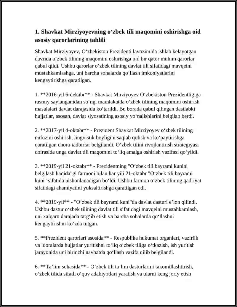 Shavkat Mirziyoyevning oʻzbek tili davlat tili nufuzini oshirishga qaratilgan qarorlari 4