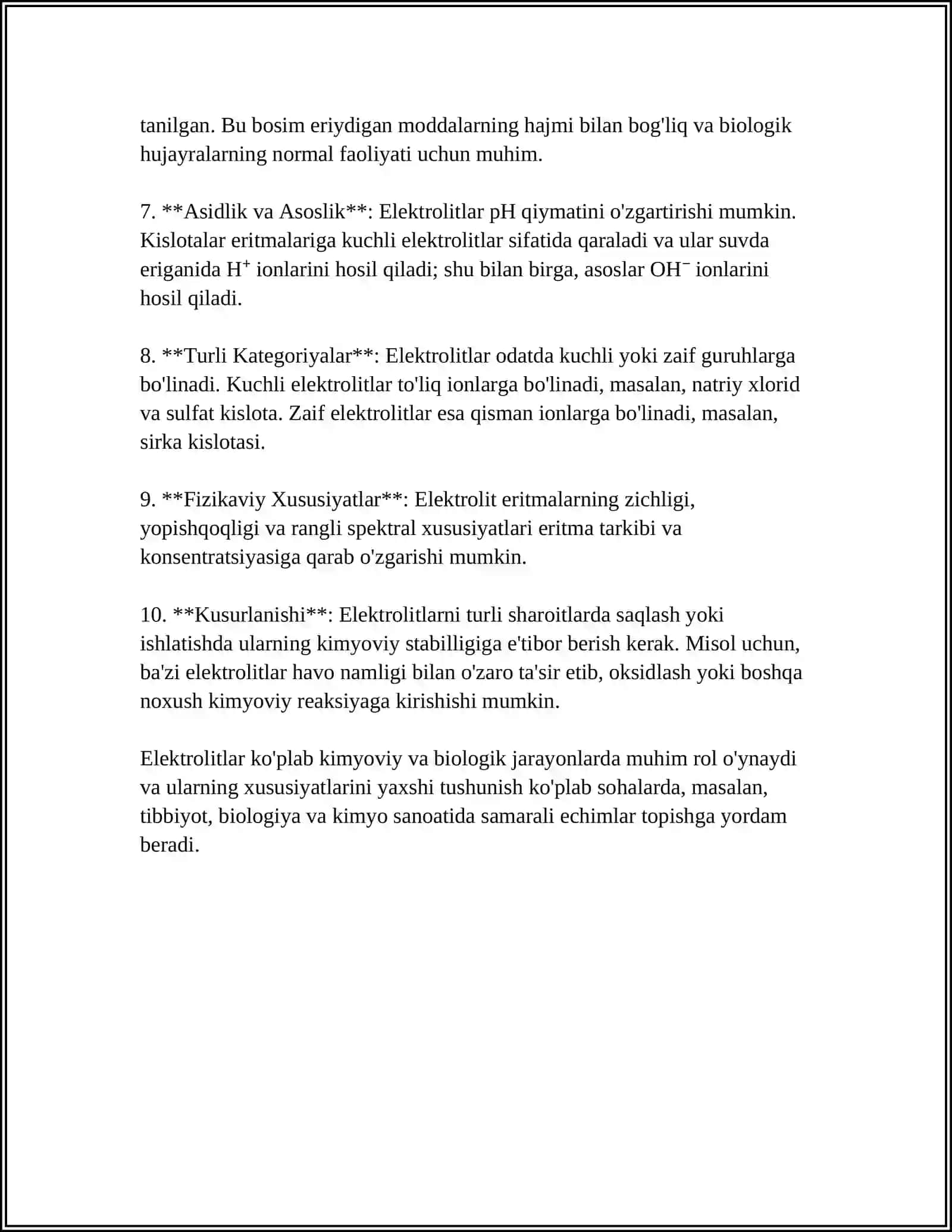 MUSTAQIL ISH Mavzu: ELEKTROLIT ERITMALAR 4