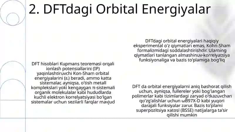 Elektron zichligi funksionali uslubi. Orbitalar energiyasi 4