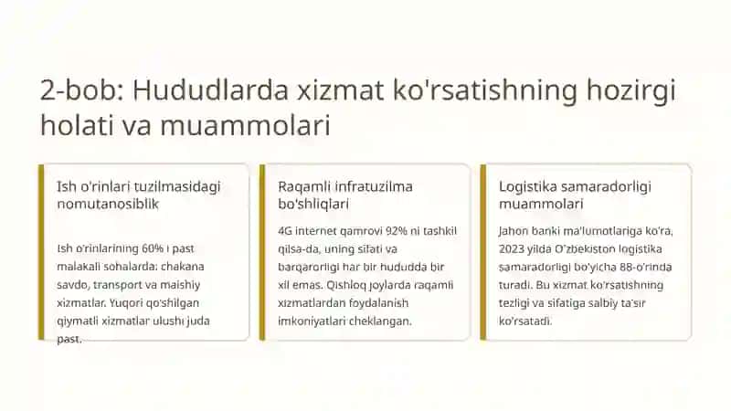 O'zbekiston iqtisodiyotining kelajagi: xizmatlar sektori orqali hududlarni rivojlantirish va barqaror o'sishga erishish strategiyasi 4