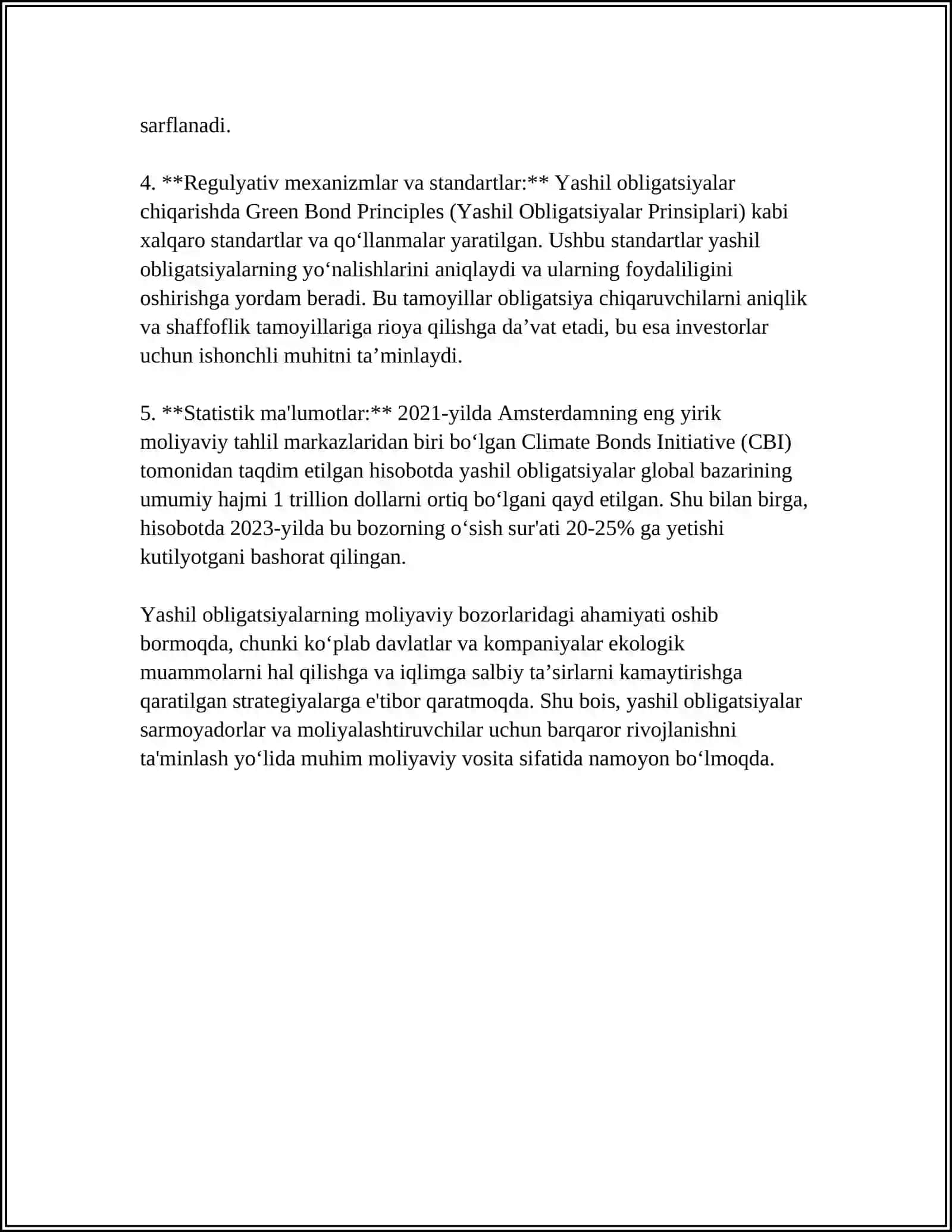 JAHON MOLIYA BOZORIDA YASHIL OBLIGATSIYALARNING OʻRNI 4