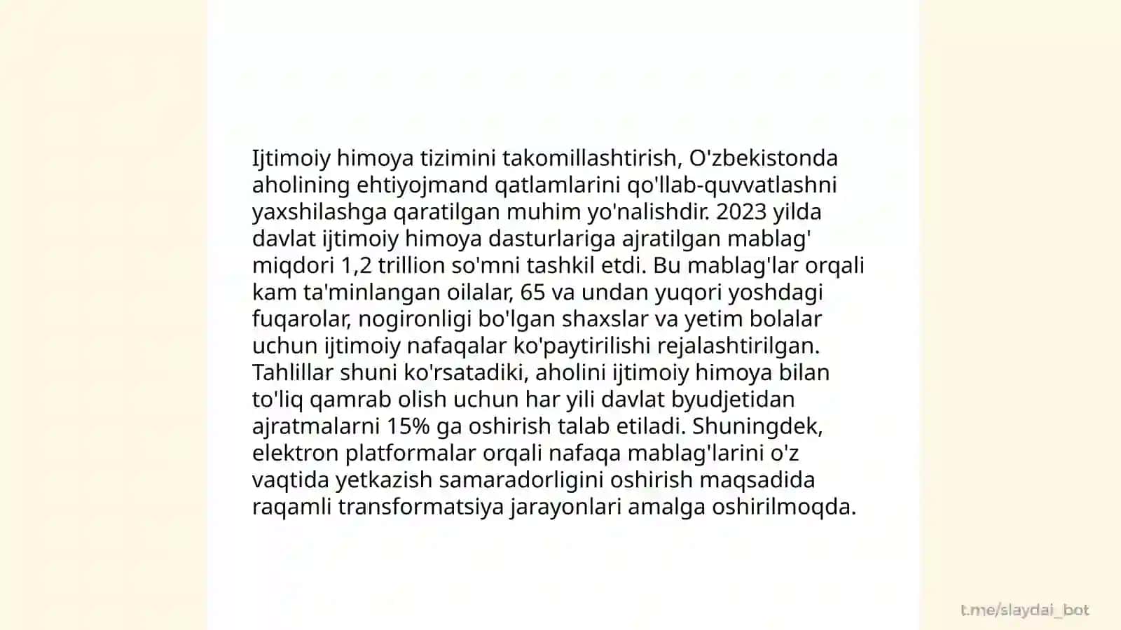 Yangi O'zbekistonda Prezident Sh.M.Mirziyoyev rahbarligi va tashabbusi ostida amalga oshirilayotgan islohotlar Muxtorova Mohinur 4