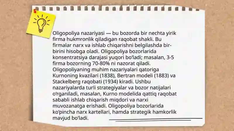 Nomukammal bozor raqobati nazariyalari 4