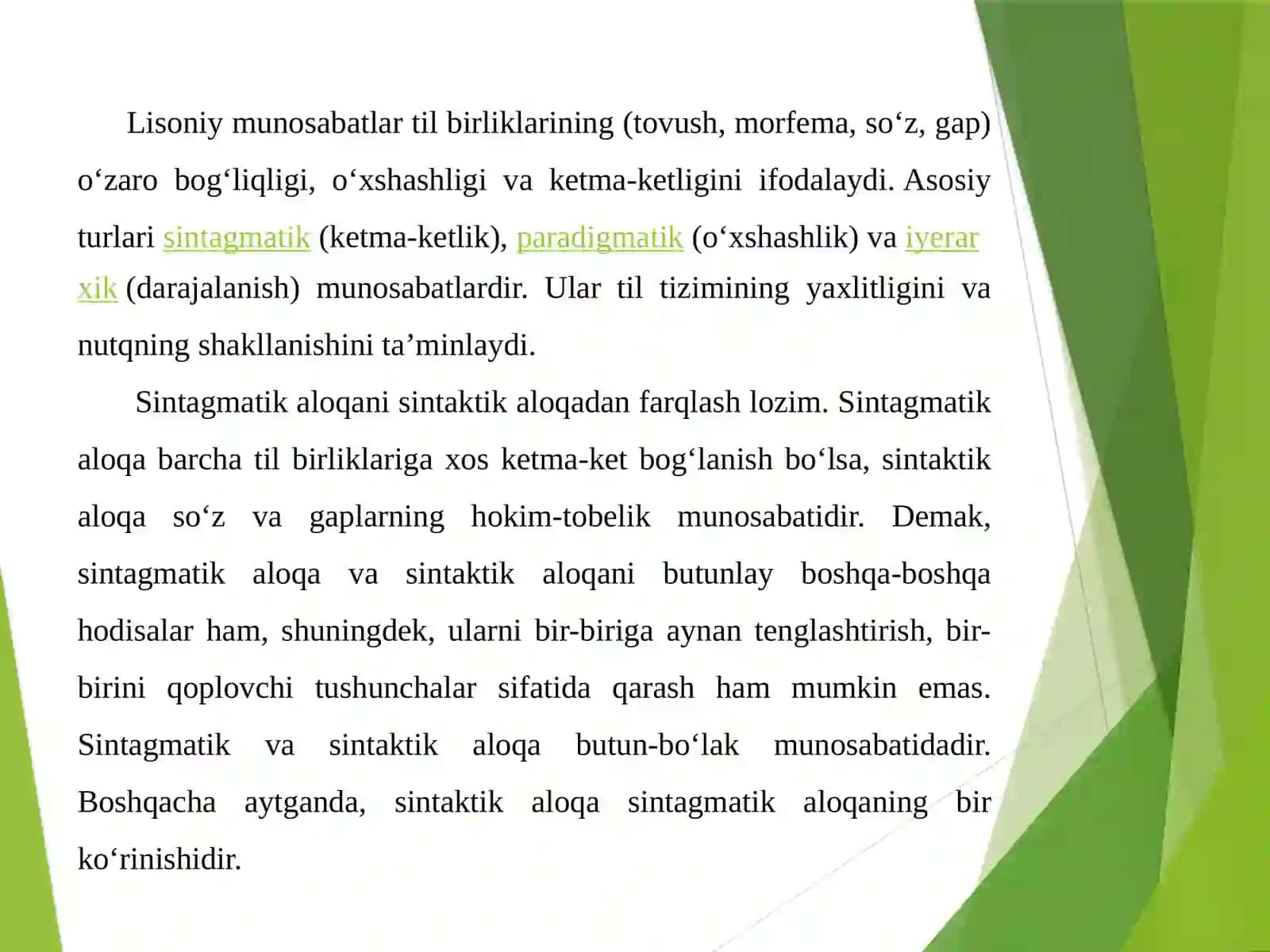 Hozir o'zbek tilida lisoniy munosabatlar va uning turlari 4