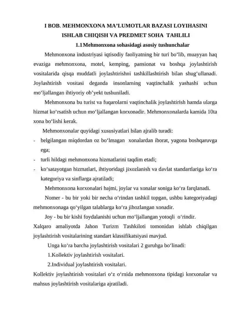 Mehmonxona ma’lumotlar bazasini loyihalash 4