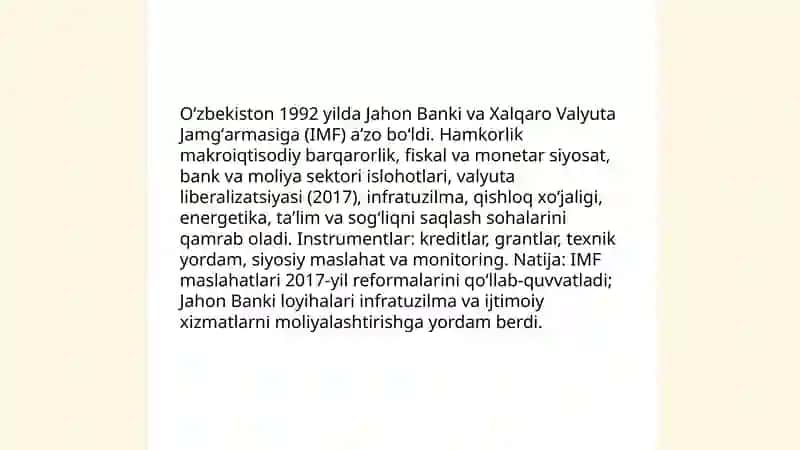 Oʻzbekistoning xalqaro tashkilotlari bilan hamkorlik aloqalari 4