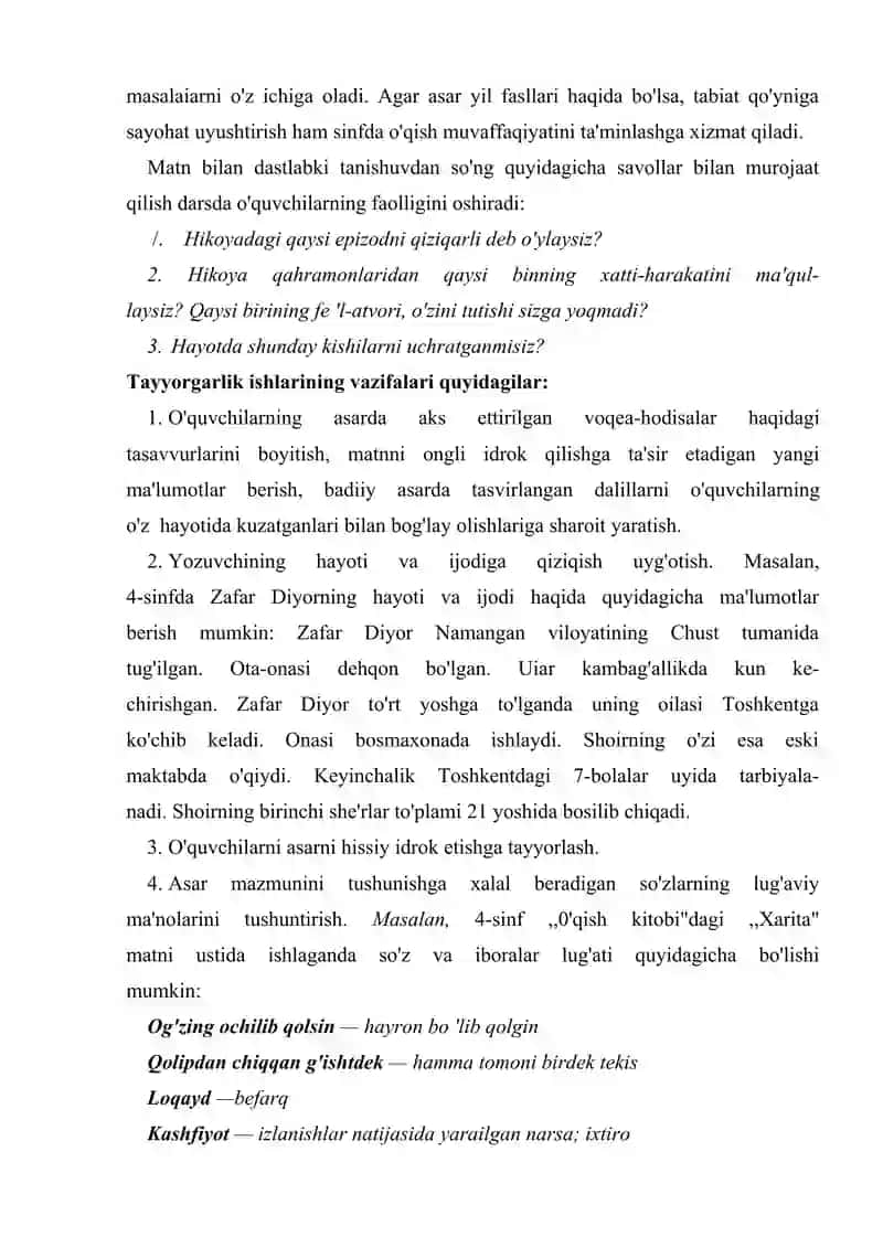Boshlang'ich sinflarda badiiy asar ustida ishlash jarayoni 4