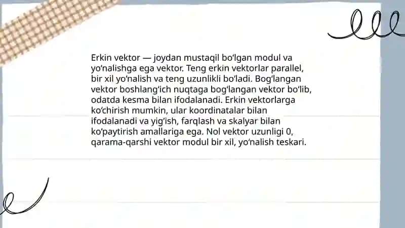 Vektorlar. Vektor koordinatalari. Koordinatalari bilan berilgan vektorlar ustida amallar 4