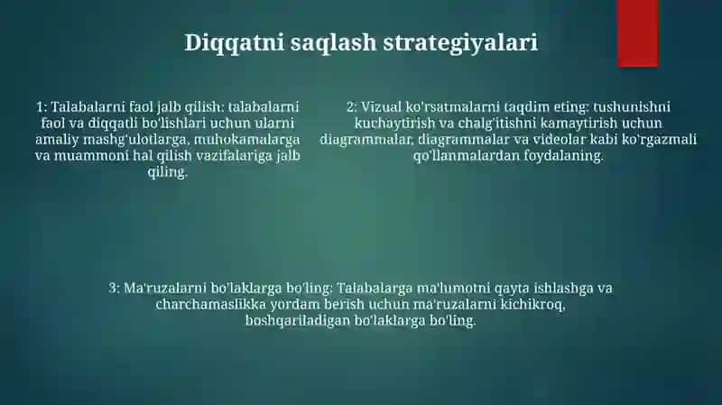 Òqituvchininh Diqqati Va Dars Jarayonida Undan Foydalanish Yòllari 4