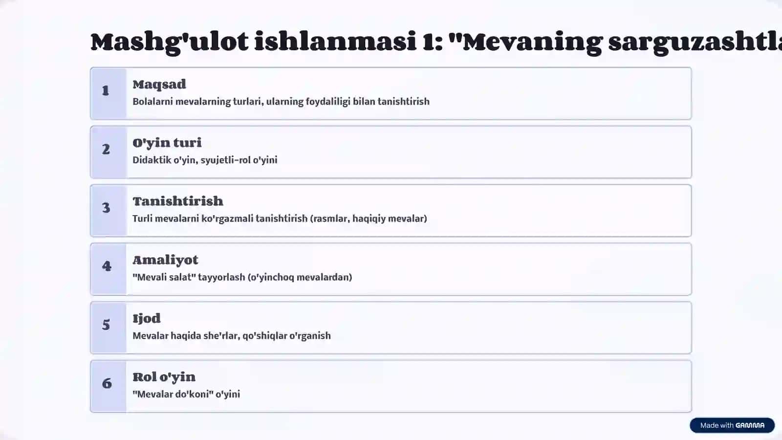Bolalar bog'chasida tabiatga oid o'yinlar: O'rta guruh uchun mashg'ulot ishlanmalari 4