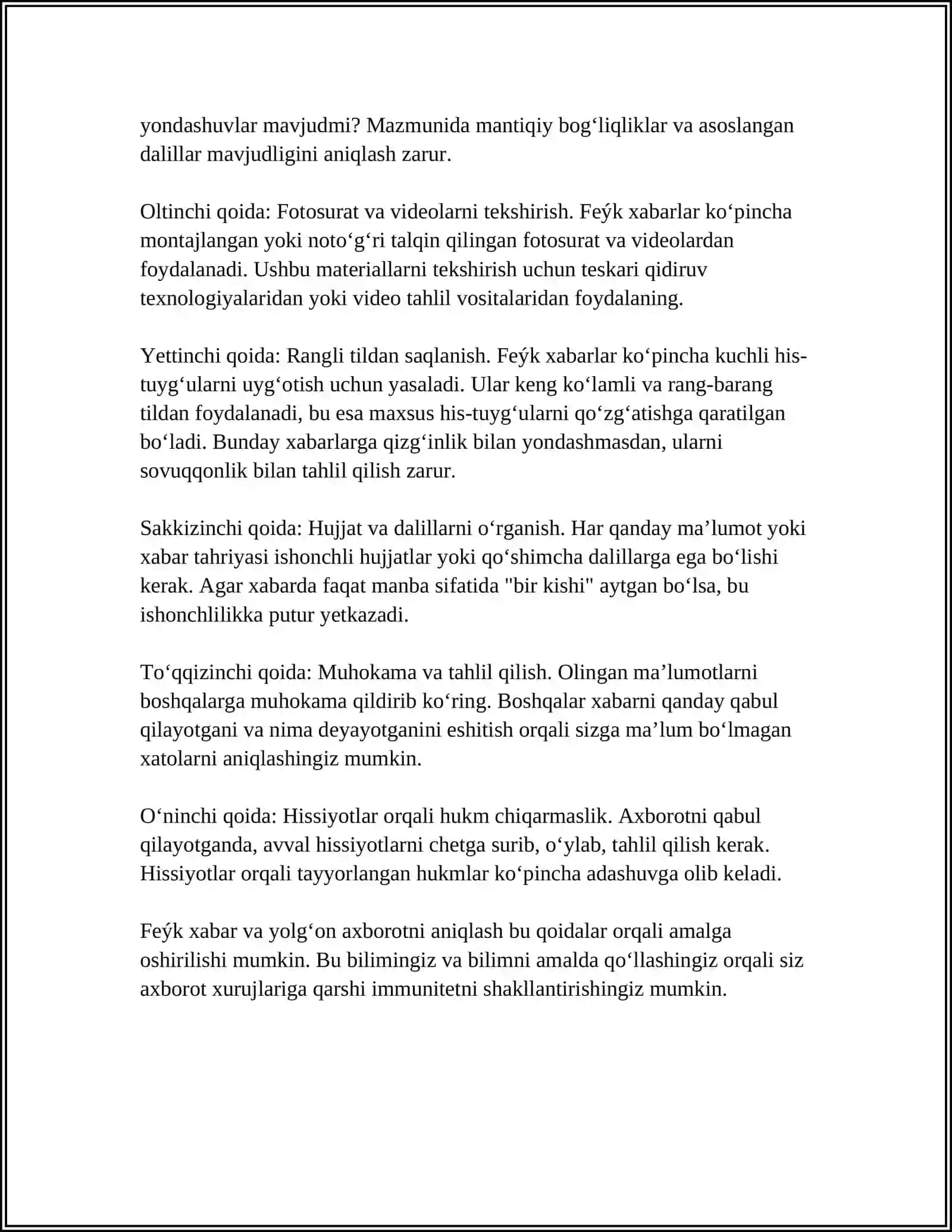FEYK XABAR YOKI YOLGʻON AXBOROTGA QARSHI IMMUNITETNI SHAKLLANTIRISH 4