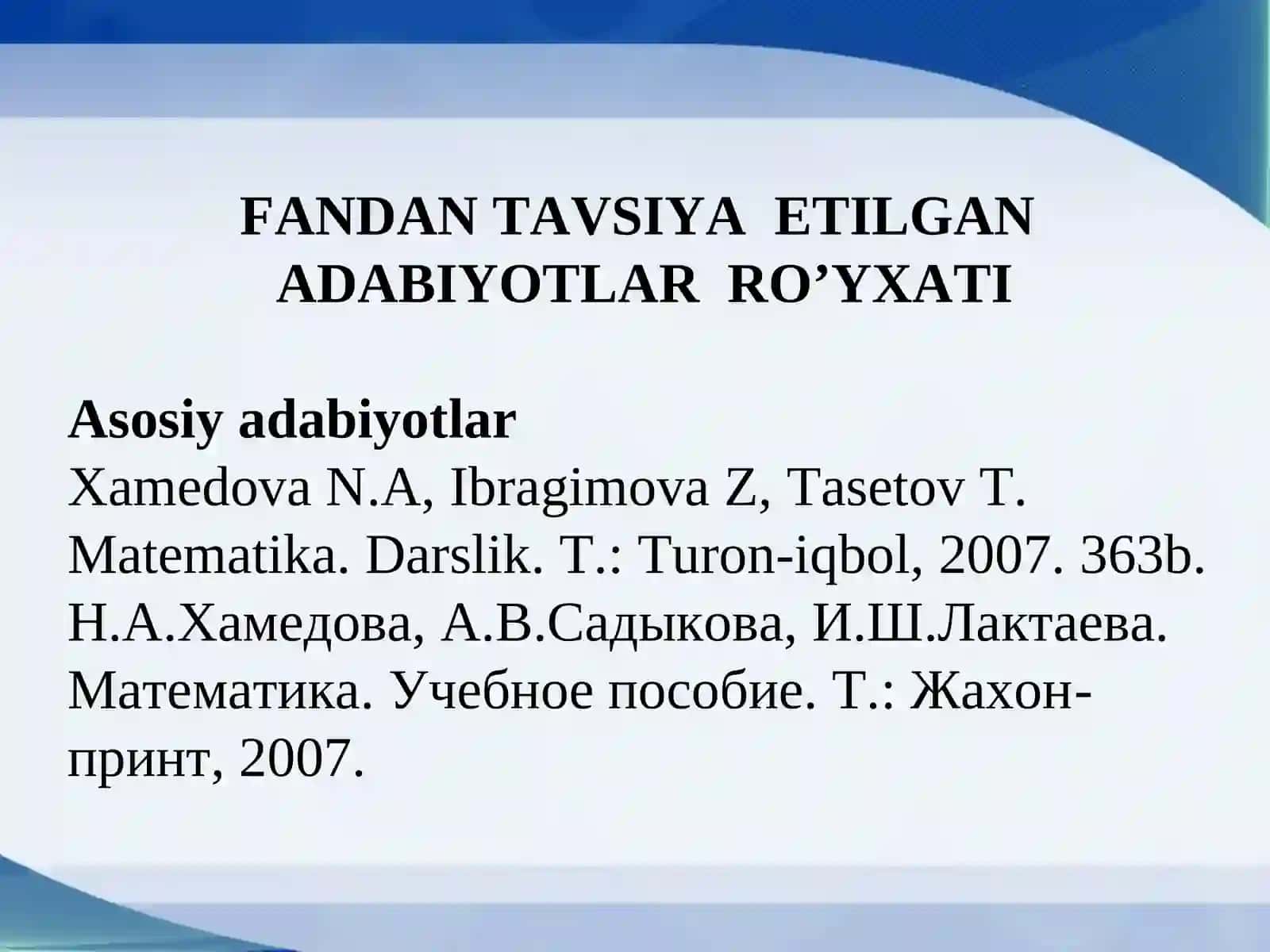 "BOSHLANG`ICH MATEMATIKA KURSI NAZARIYASI" 4