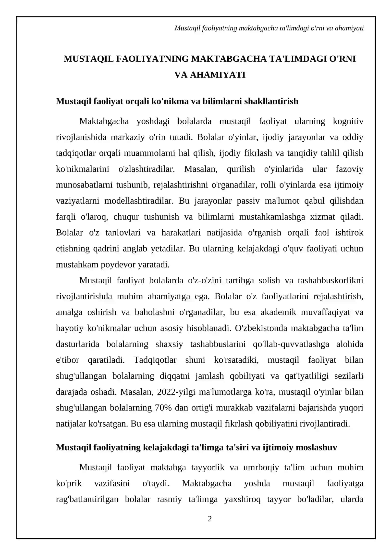 Mustaqil faoliyatning maktabgacha ta'limdagi o'rni va ahamiyati 4