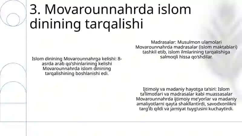 Movarounnahrda Islom Dining Tarqalishi Va Madrasa Ta'Limi Shakillanishining Ijtimoiy Madaniy Hayotga Ta'Siri 4