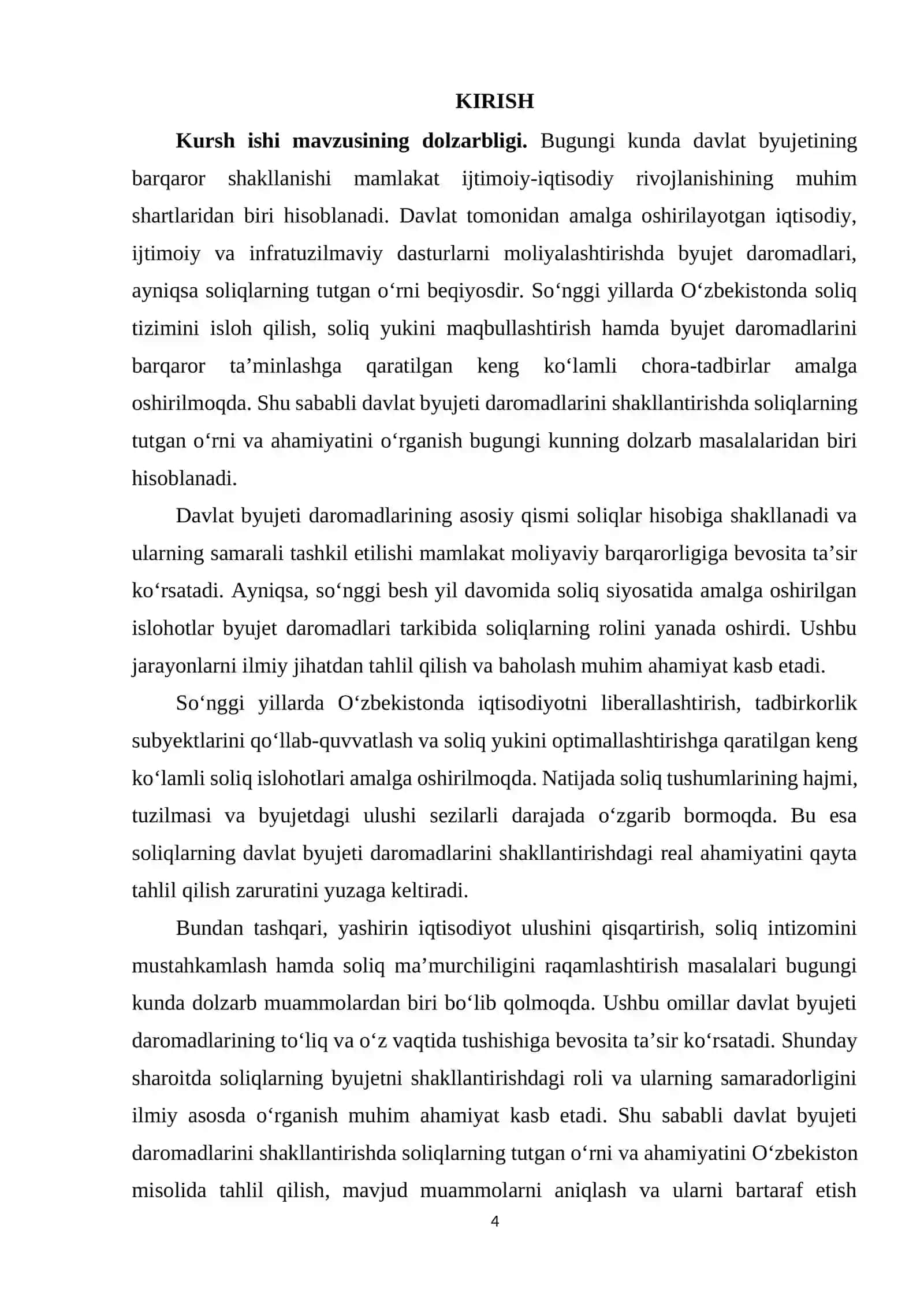 Davlat byujeti daromadlarini shakllantirishda soliqlarning tutgan o’rni va ahamiyati 4