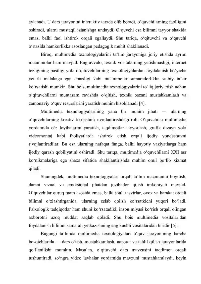 Zamonaviy multimedia texnologiyalari va uning ta'lim jarayonidagi oʻrni 4