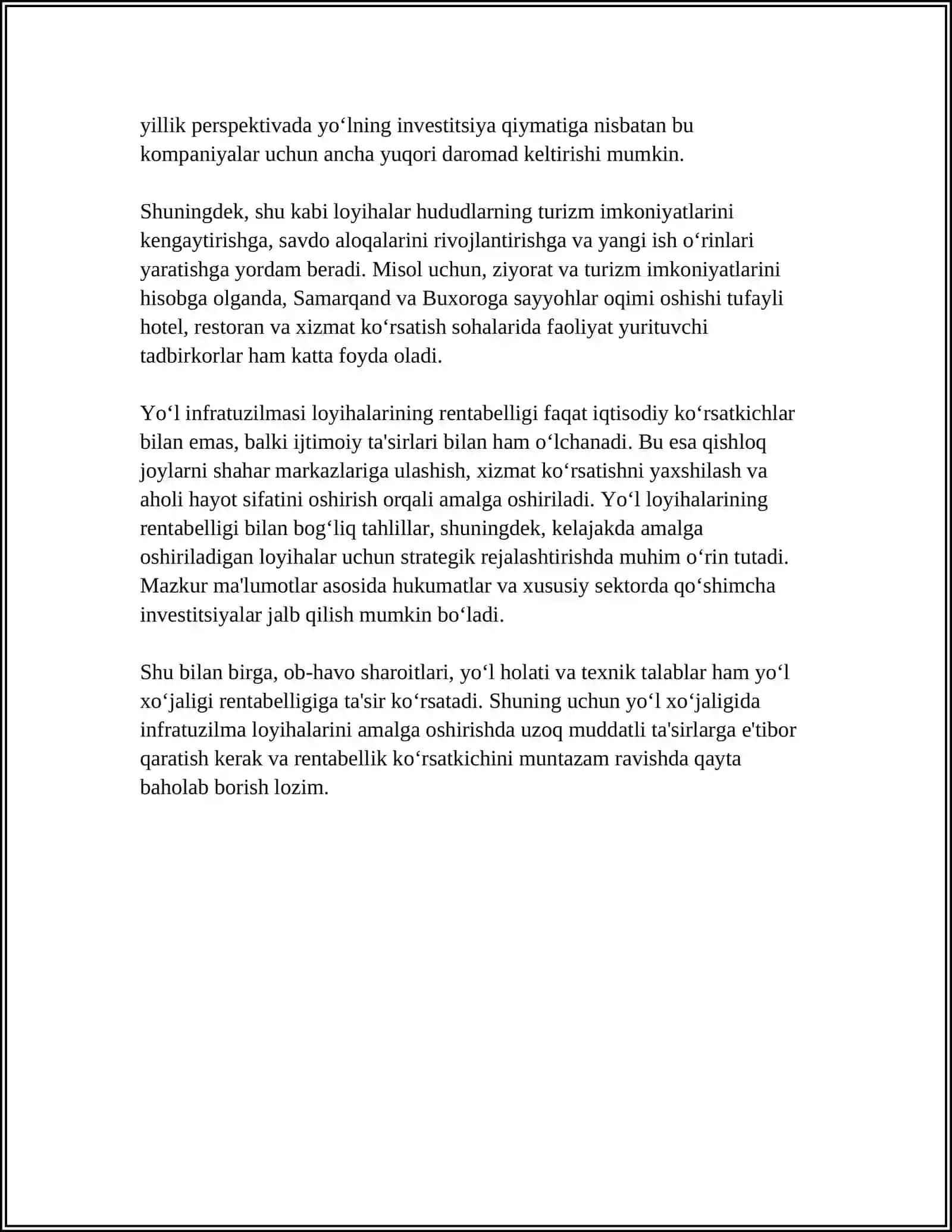 RENTABELLIK VA YOʻL XOʻJALIGIDA UNING HISOBLASH XUSUSIYATLARI 4