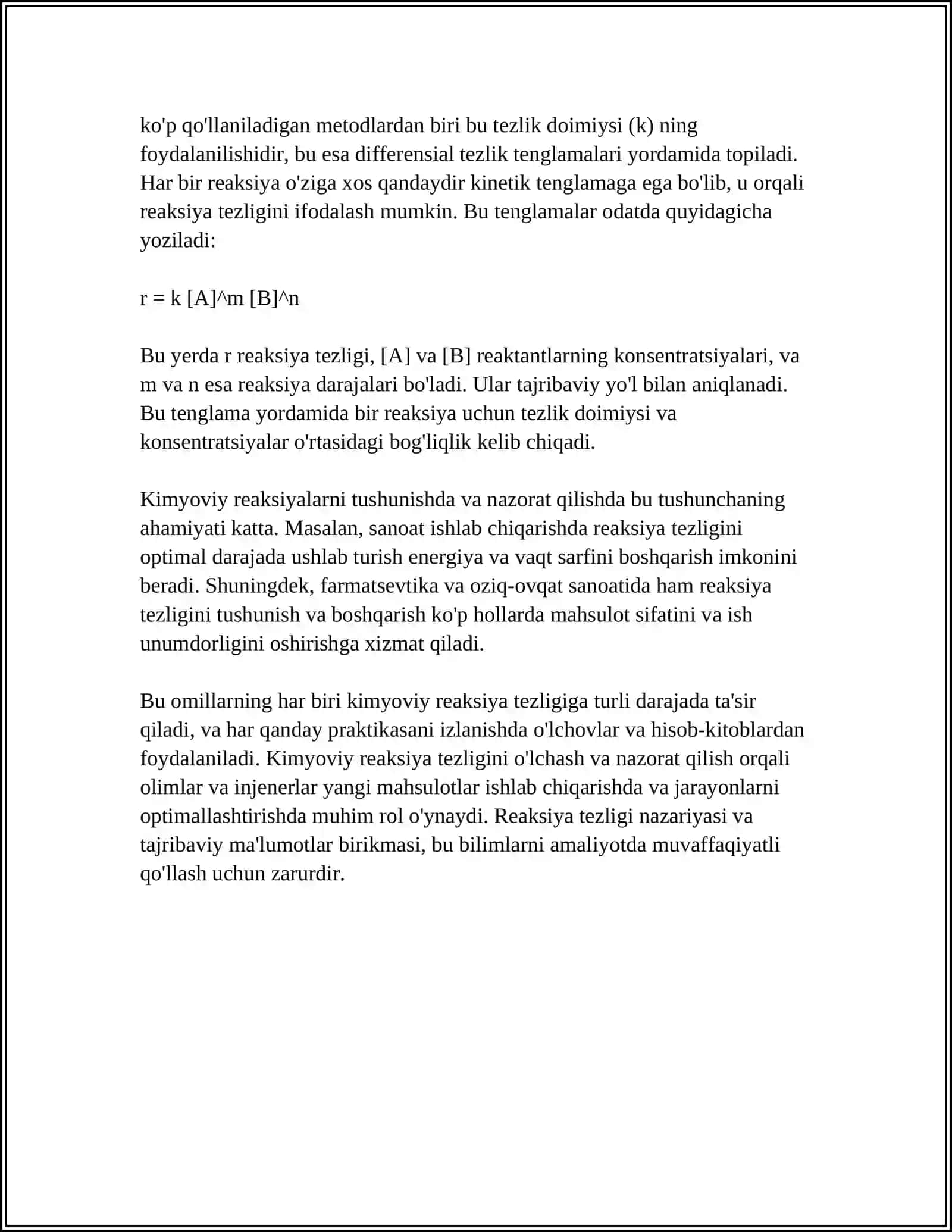 KIMYOVIY REAKSIYA TEZLIGIGA OID MASALALAR YECHISH METODIKASI 4