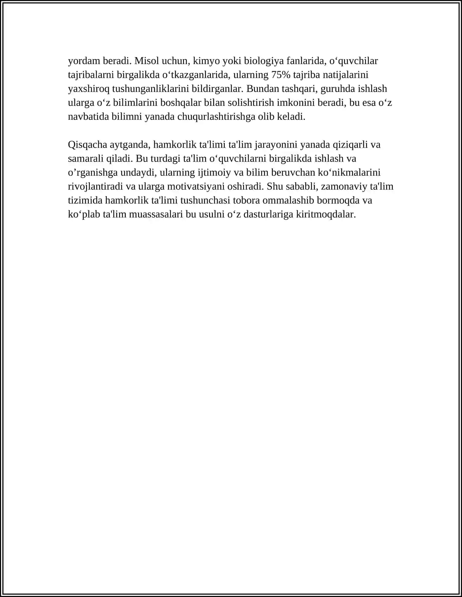 HAMKORLIK TAʼLIMI TEXNOLOGIYALARINING USTUVOR TAMOYILLARI, MUHIM BELGILAR VA TARKIBIY ELEMENTLARI 4