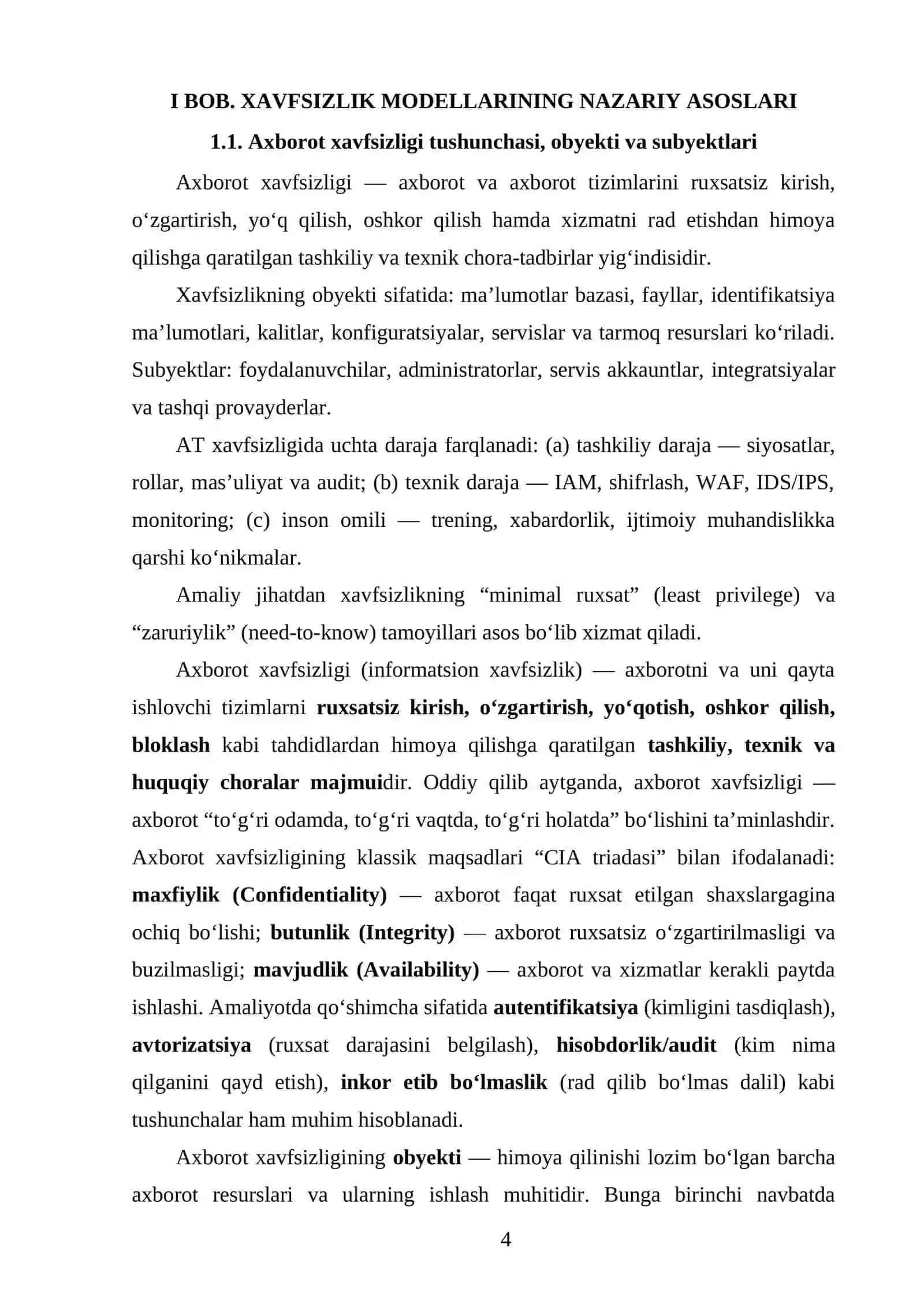 BOB. XAVFSIZLIK MODELLARINING NAZARIY ASOSLARI 4