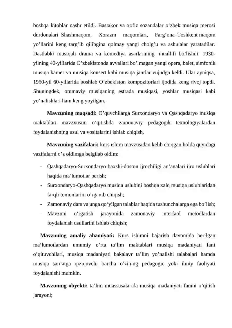 Surxondaryo, Qashqadaryo musiqa uslublarini o’rganishda innovatsion texnologiyalar 4