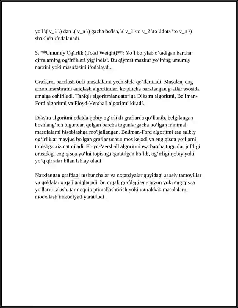 Narxlangan Grafda Arzon Mashrutni Aniqlash 4