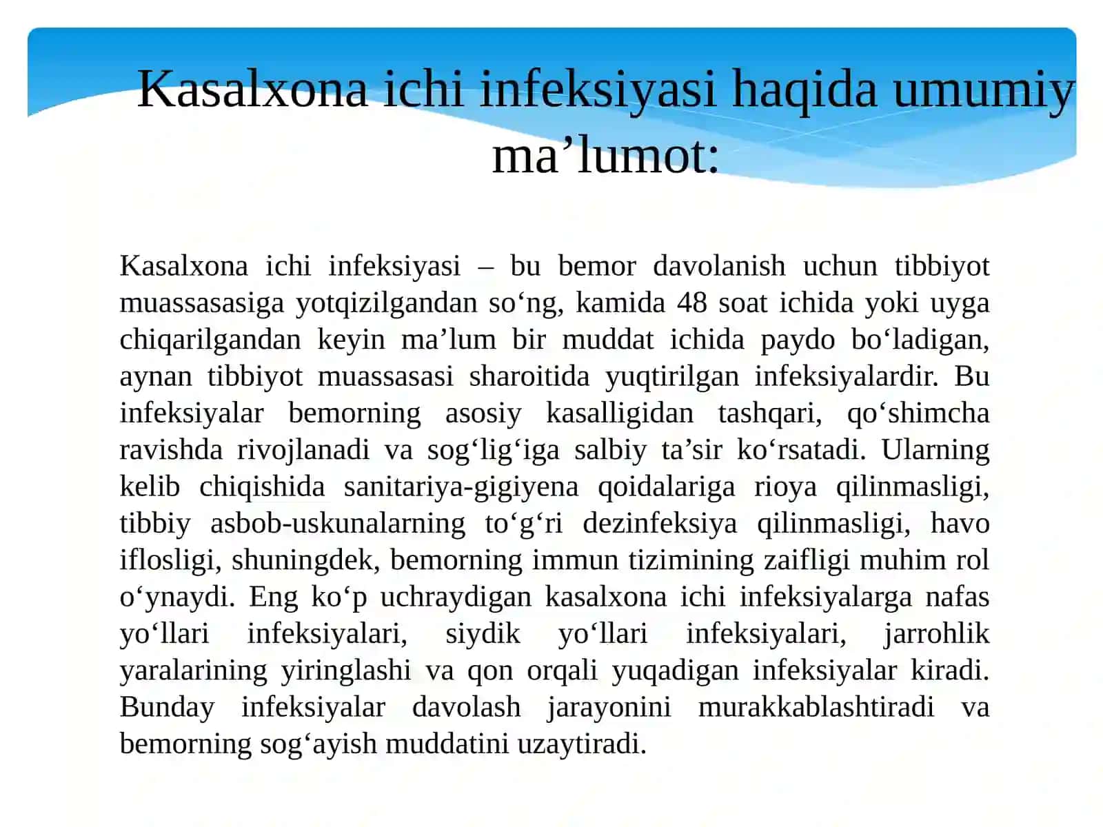 Kasalxona ichi infeksiyalarini kelib chiqishi uchun havoning bakterial ifloslanganligini ahamiyati 4