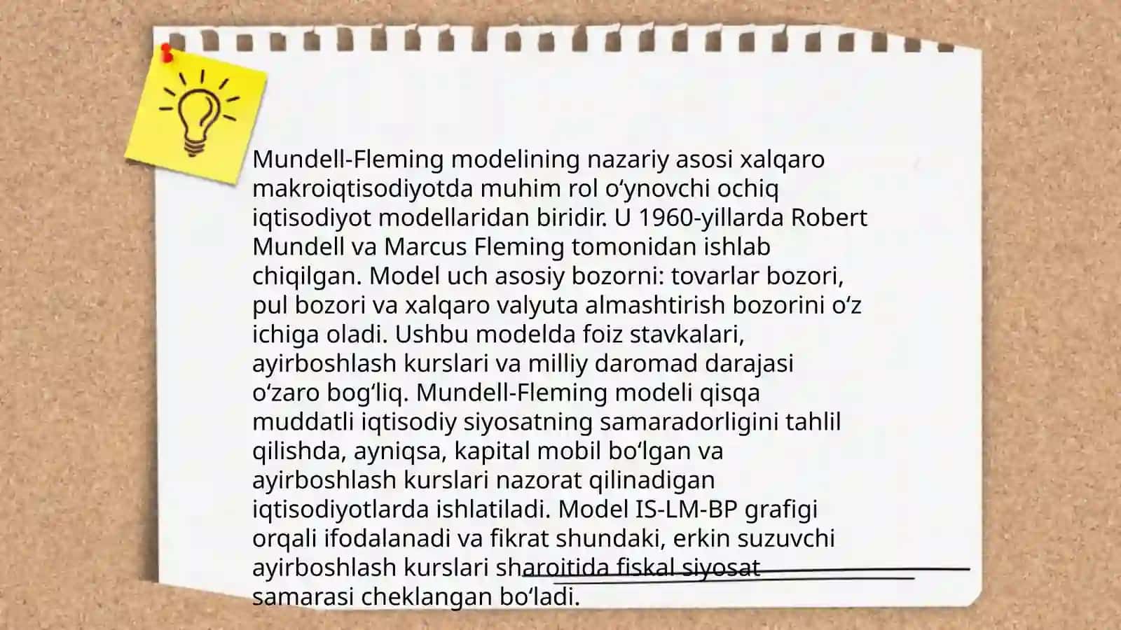 Ochiq iqtisodiyotda makroiqtisodiy siyosat. Mandell-Fleming modeli 4