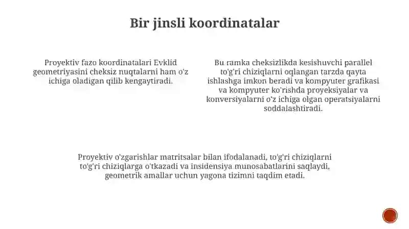 Proyektiv geometriya nuqtai nazaridan Yevklid geometriyasi 4