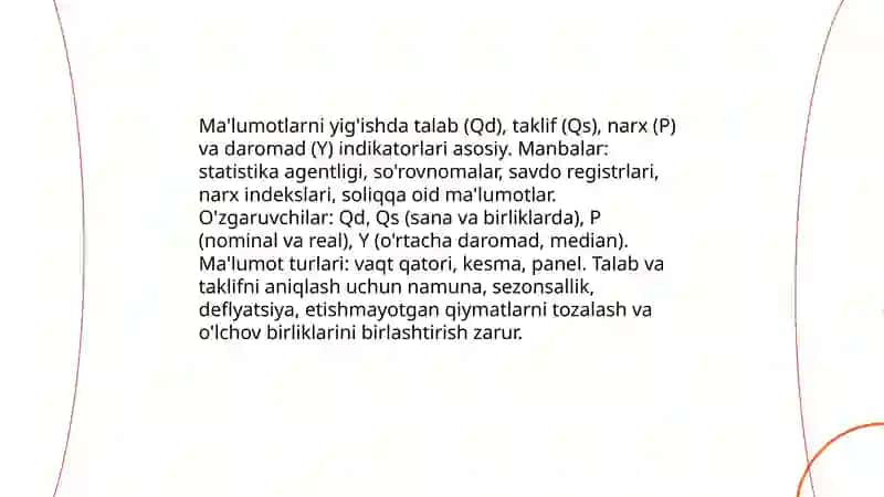 Ekonometrika bozor hajmini aniqlashda nazariy asoslarni ta'minlaydi 4