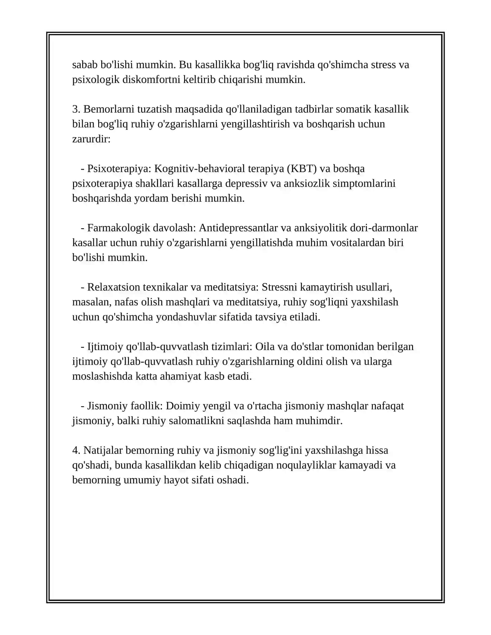 SAMATIK KASSALIKLARDA KUZATLADIGAN RUXIY UZGARISHLAR VA BEMORLARNI TUZATISH TADBIRLARI 4